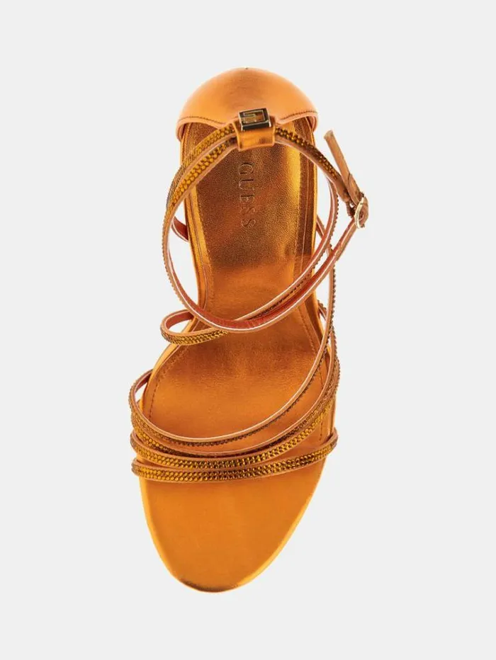 Women Axen Satin Sandals Orange Guess Heels