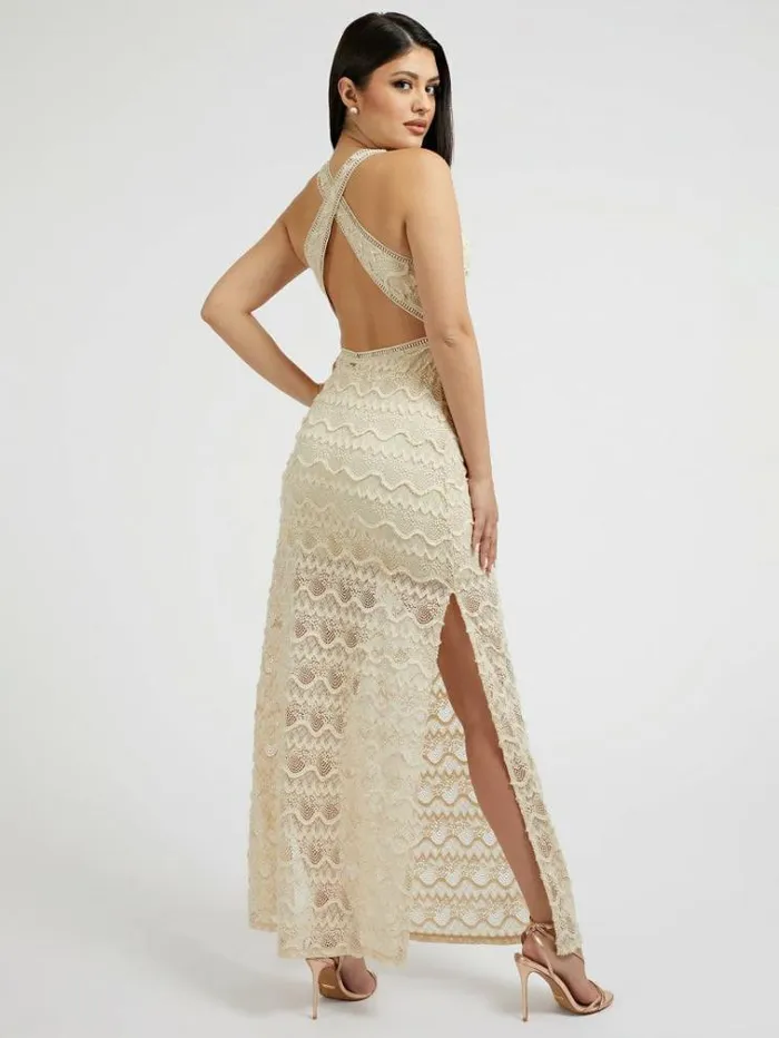Women Back Neckline Dress Cream Guess Dresses And Jumpsuits