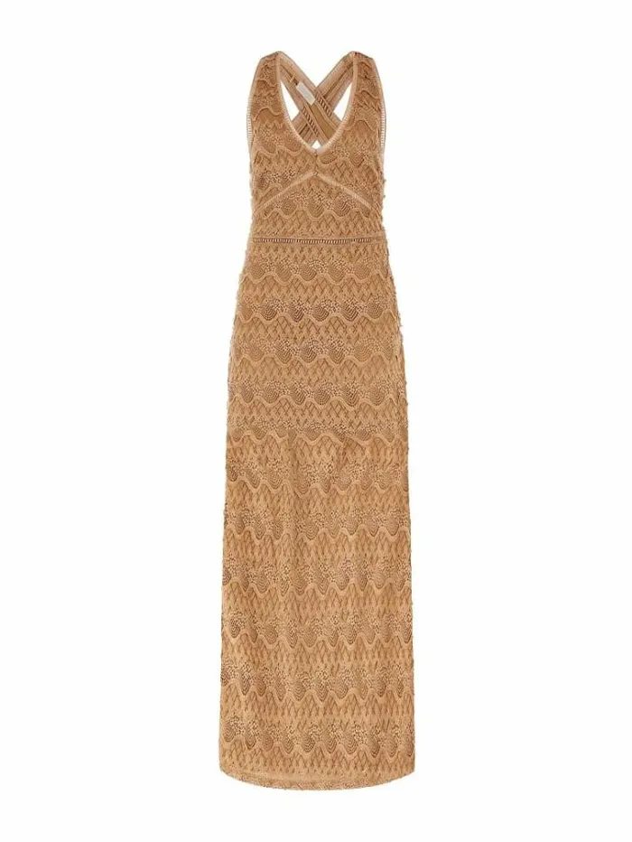 Women Back Neckline Dress Light Brown Guess Dresses And Jumpsuits
