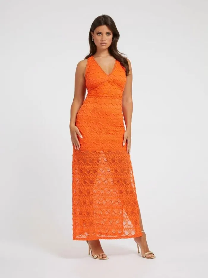 Women Back Neckline Dress Orange Guess Dresses And Jumpsuits