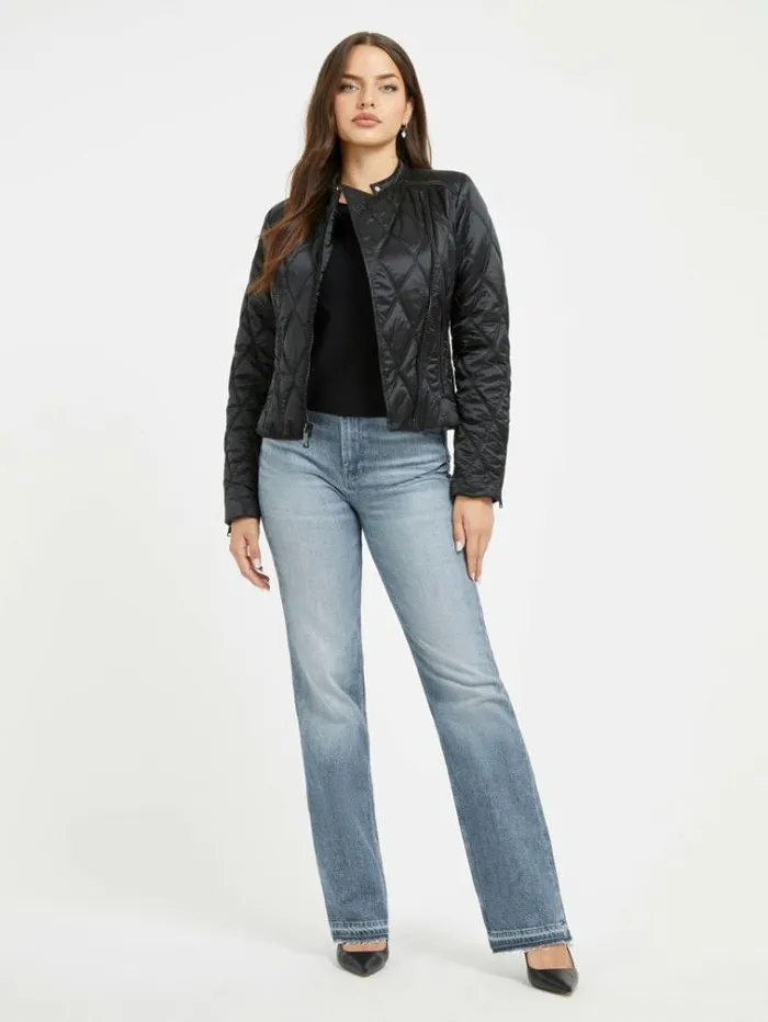 Women Back Triangle Logo Puffer Black Guess Coats And Jackets