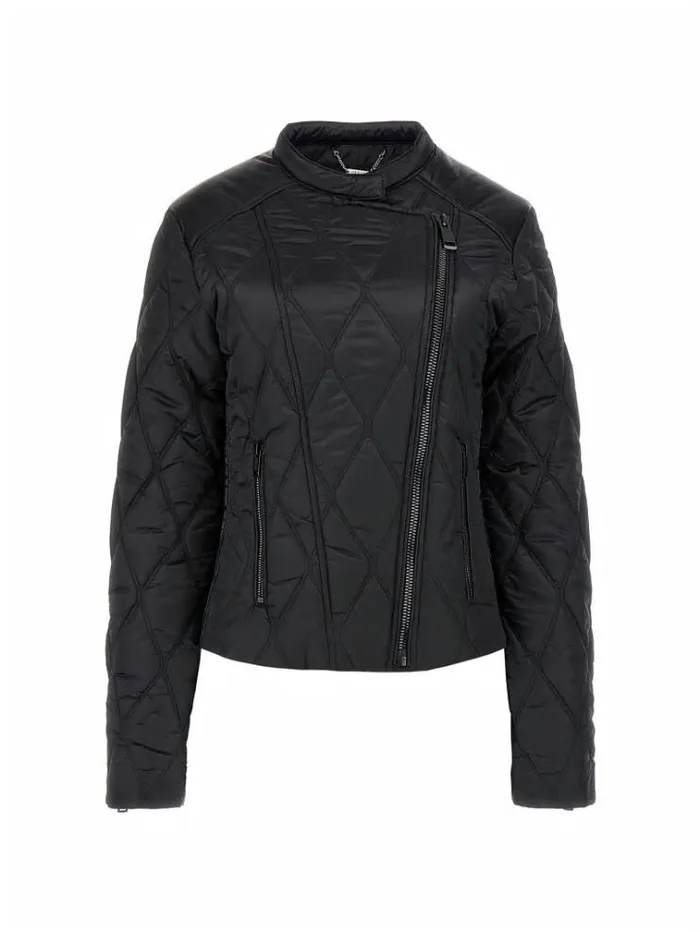 Women Back Triangle Logo Puffer Black Guess Coats And Jackets