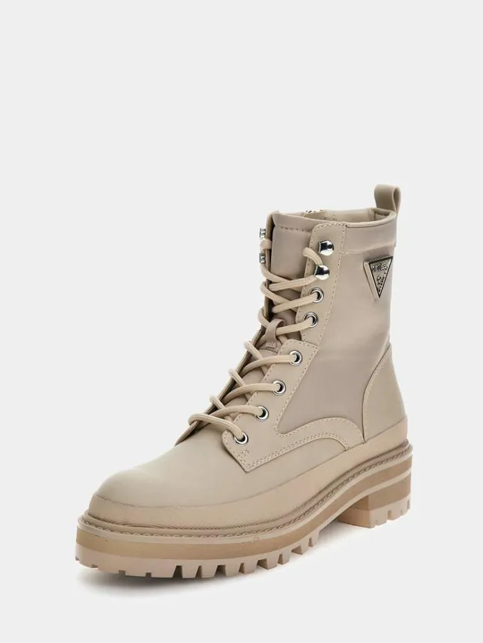 Women Bada Triangle Logo Combat Boots Multi Beige Guess Boots And Booties