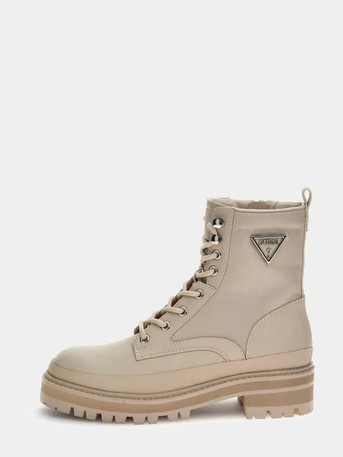 Women Bada Triangle Logo Combat Boots Multi Beige Guess Boots And Booties