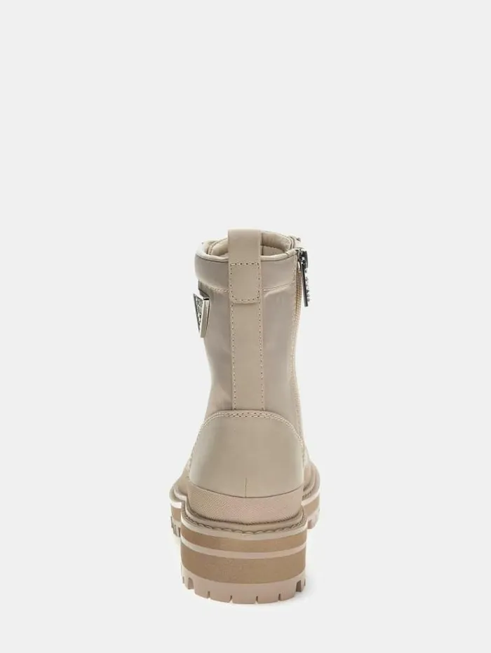 Women Bada Triangle Logo Combat Boots Multi Beige Guess Boots And Booties