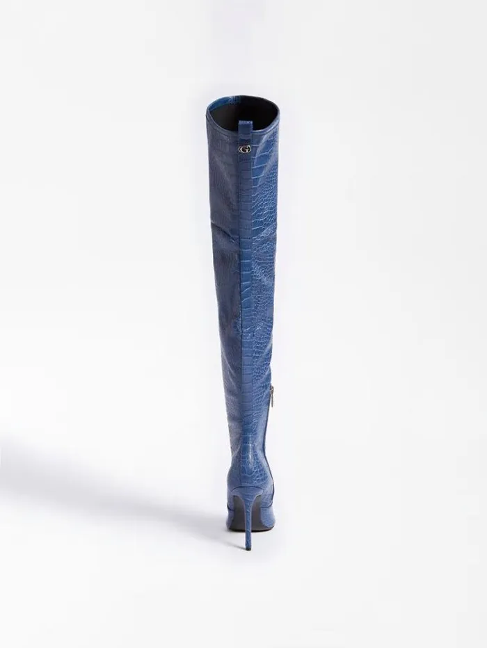 Women Baiwa Croc Print High Boot Blue Guess Boots And Booties