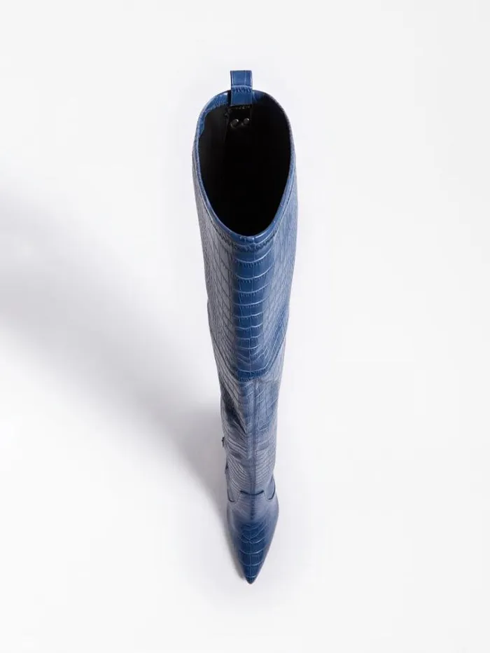 Women Baiwa Croc Print High Boot Blue Guess Boots And Booties