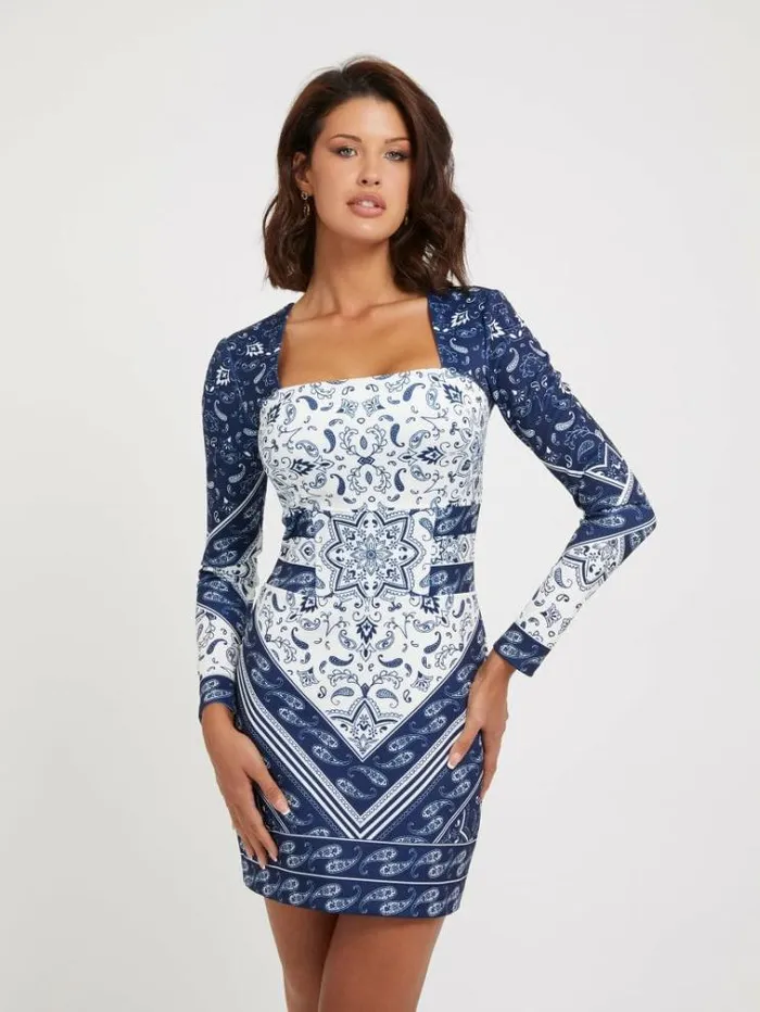 Women Bandana Print Mini Dress Blue Multi Guess Dresses And Jumpsuits