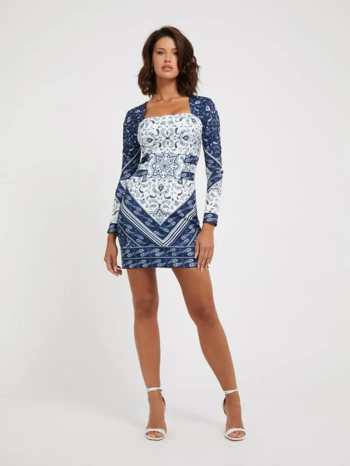 Women Bandana Print Mini Dress Blue Multi Guess Dresses And Jumpsuits