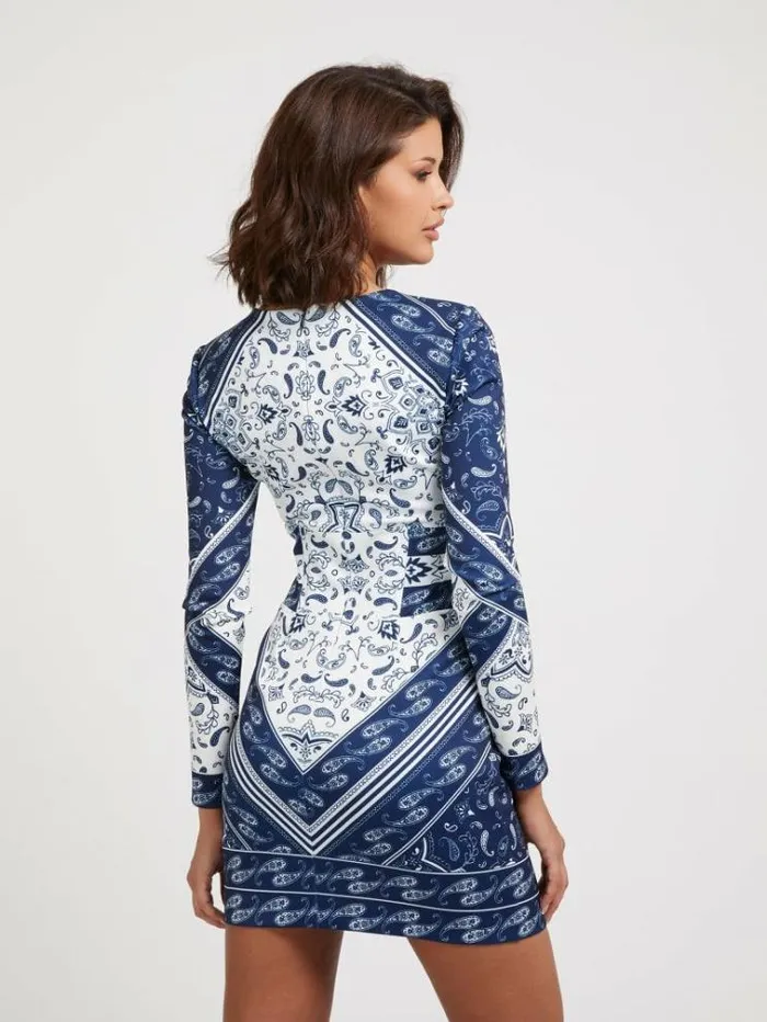 Women Bandana Print Mini Dress Blue Multi Guess Dresses And Jumpsuits