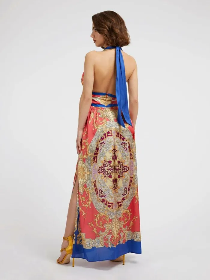 Women Baroque Print Long Dress Red Multi Guess Dresses And Jumpsuits
