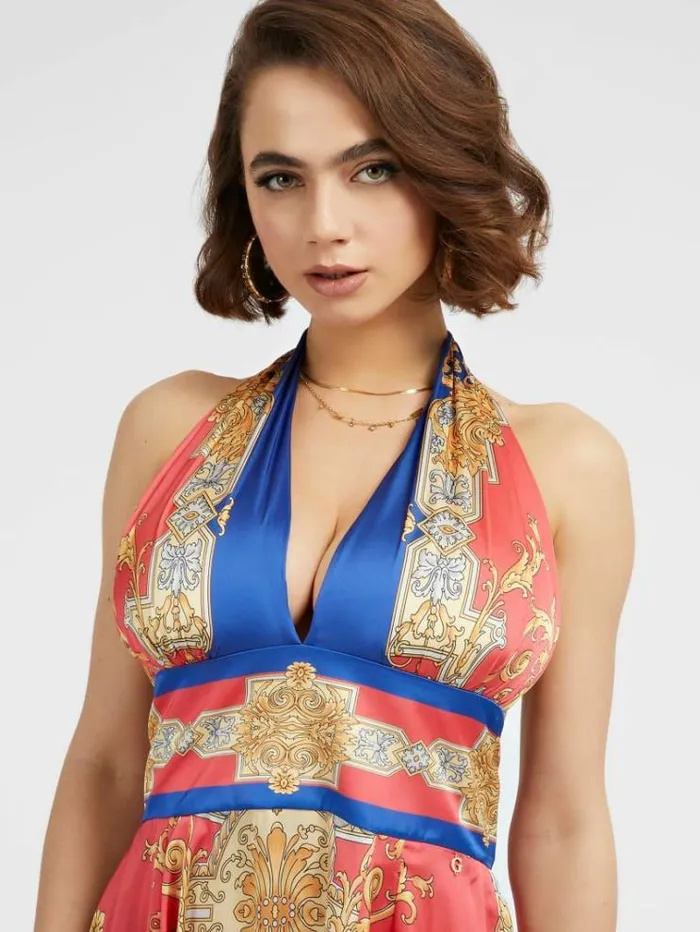 Women Baroque Print Long Dress Red Multi Guess Dresses And Jumpsuits