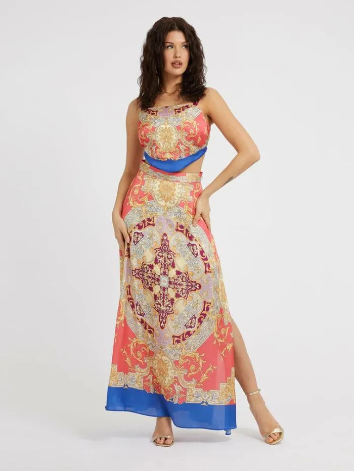 Women Baroque Print Long Skirt Red Multi Guess Skirts And Shorts