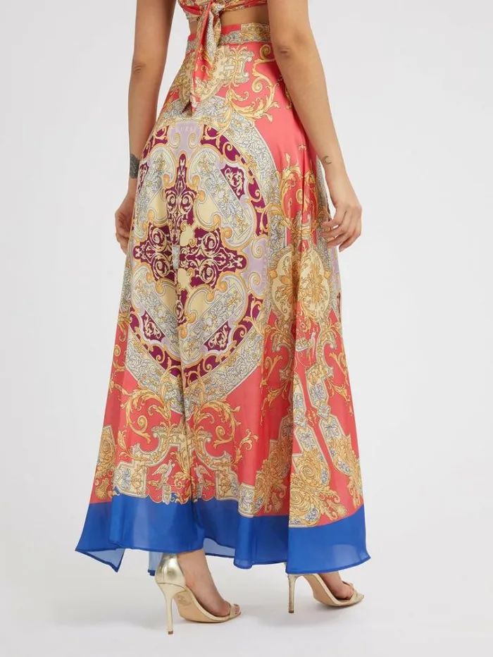 Women Baroque Print Long Skirt Red Multi Guess Skirts And Shorts