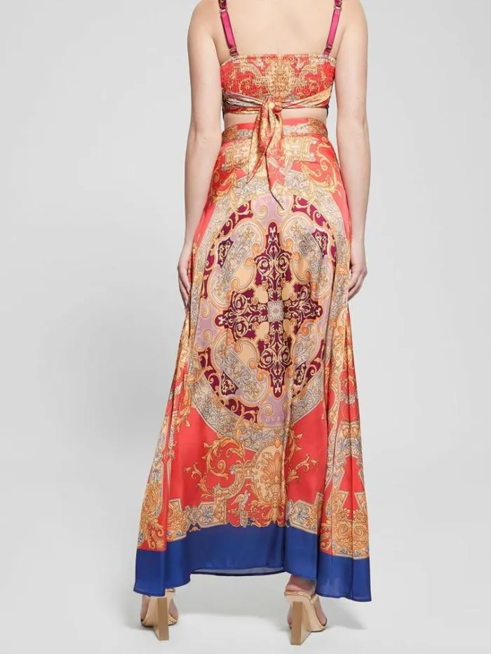 Women Baroque Print Long Skirt Red Multi Guess Skirts And Shorts