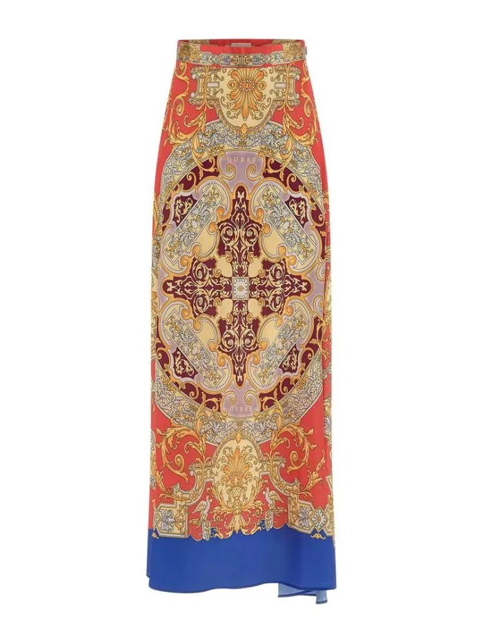 Women Baroque Print Long Skirt Red Multi Guess Skirts And Shorts