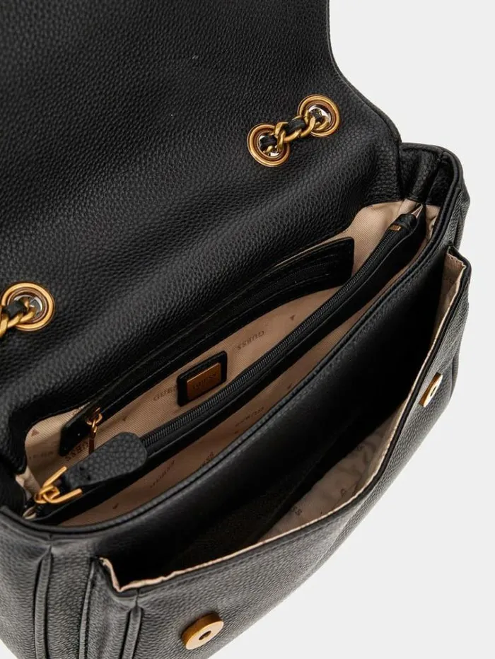 Women Becci Triangle Logo Crossbody Black Guess Crossbody Bags