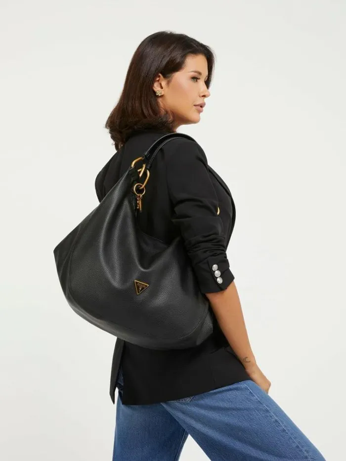 Women Becci Triangle Logo Shoulder Bag Black Guess Shoulder Bags