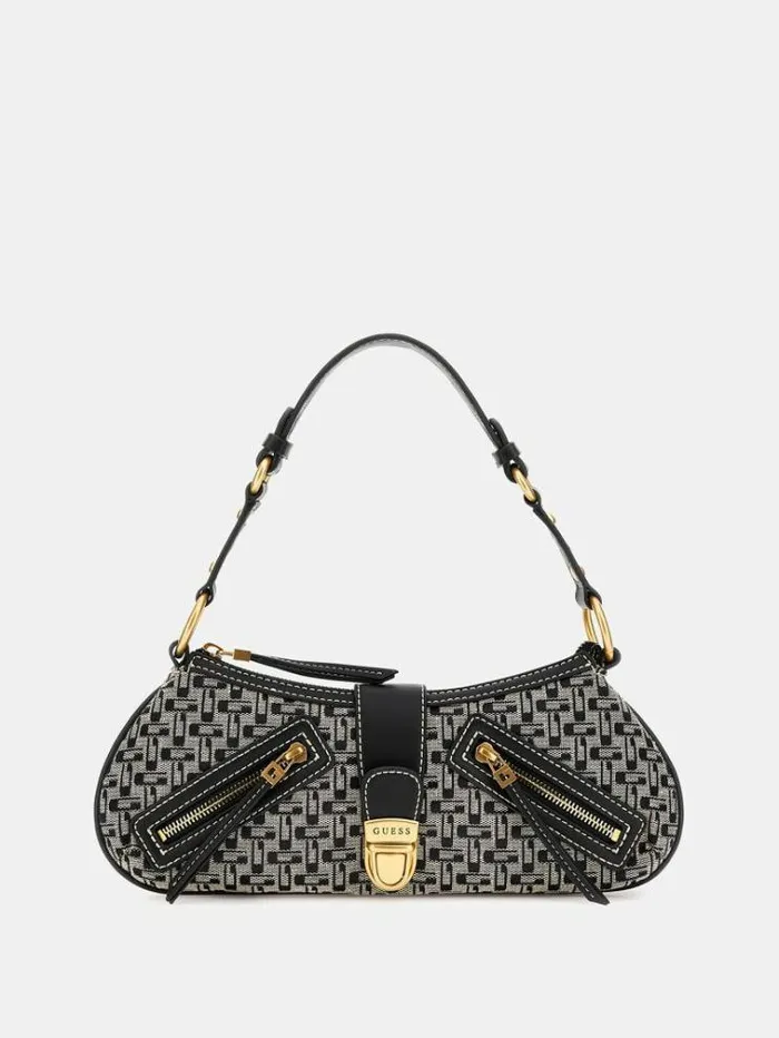 Women Belle Vintage Denim Shoulder Bag Black Multi Guess Shoulder Bags