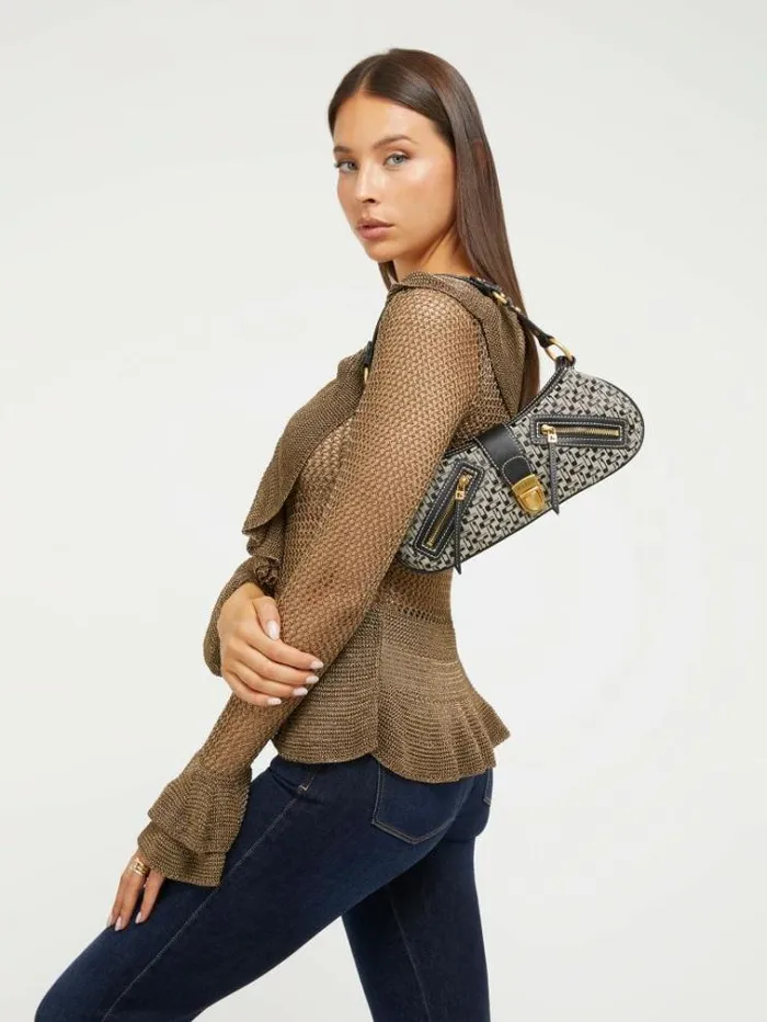 Women Belle Vintage Denim Shoulder Bag Black Multi Guess Shoulder Bags