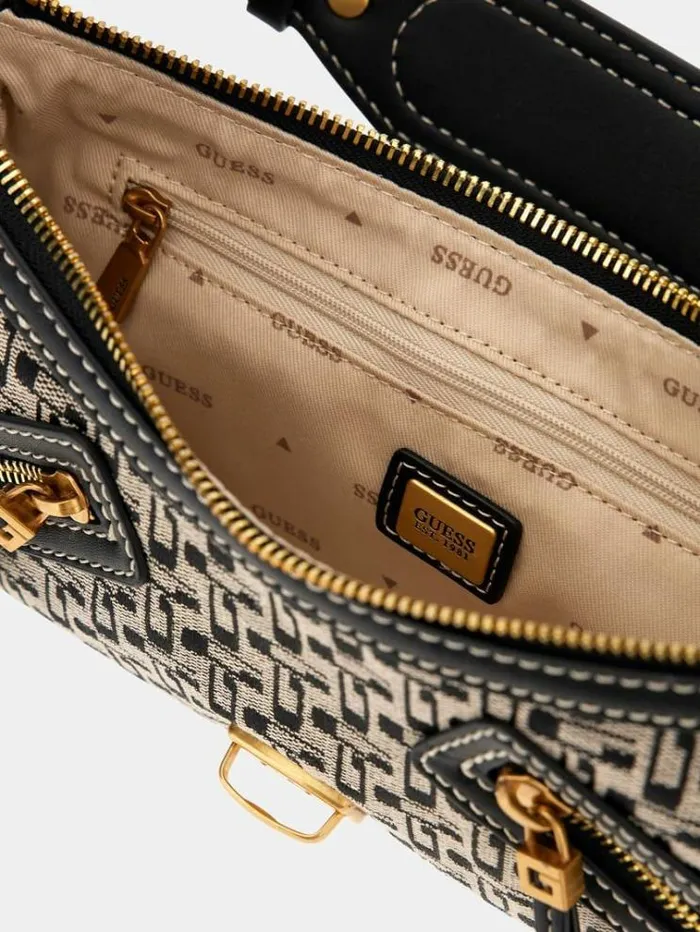 Women Belle Vintage Denim Shoulder Bag Black Multi Guess Shoulder Bags