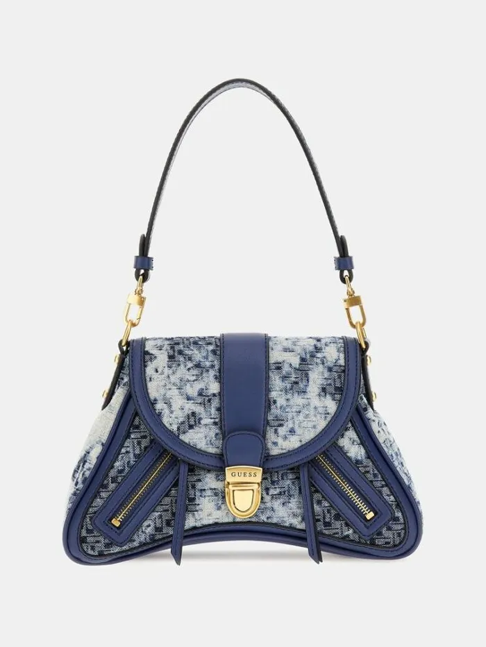 Women Belle Vintage Denim Shoulder Bag Blue Multi Guess Shoulder Bags
