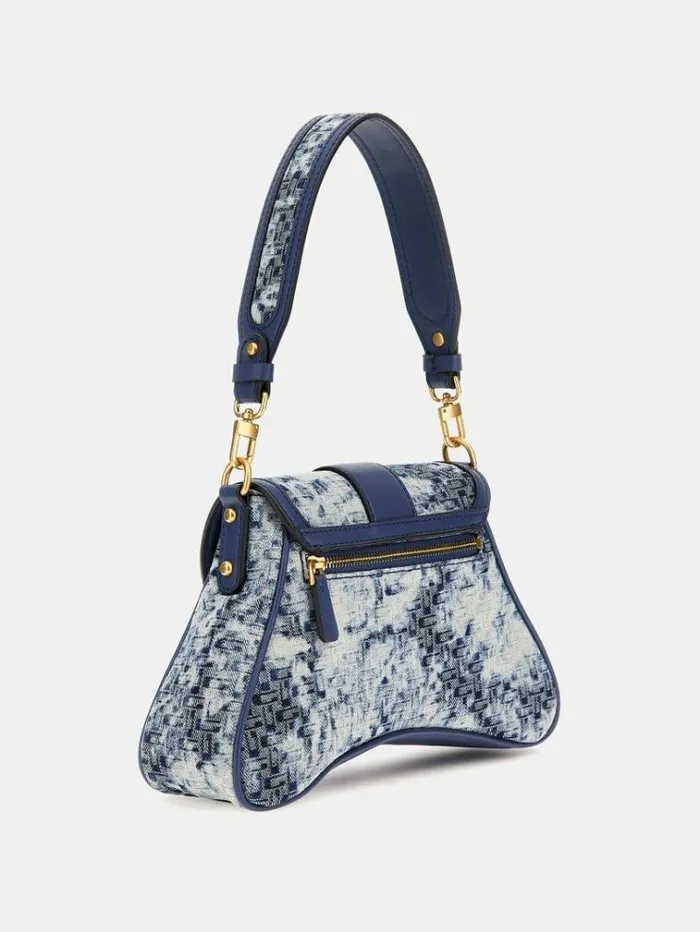 Women Belle Vintage Denim Shoulder Bag Blue Multi Guess Shoulder Bags