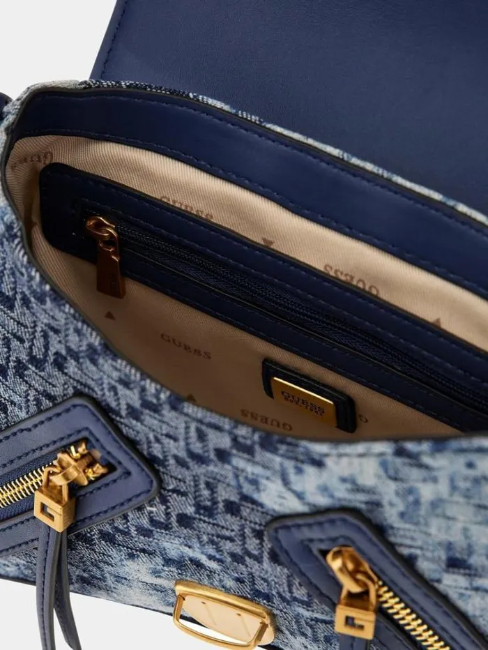 Women Belle Vintage Denim Shoulder Bag Blue Multi Guess Shoulder Bags