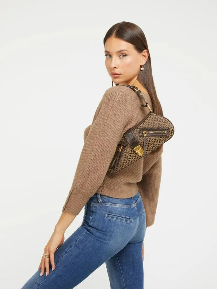 Women Belle Vintage Denim Shoulder Bag Brown Guess Shoulder Bags
