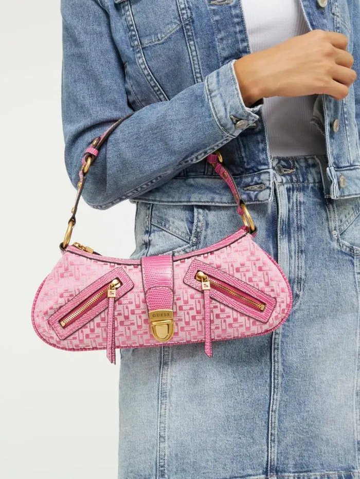 Women Belle Vintage Denim Shoulder Bag Fuchsia Guess Shoulder Bags