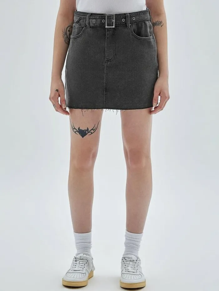 Women Belted Denim Skirt Grey Guess Skirts And Shorts