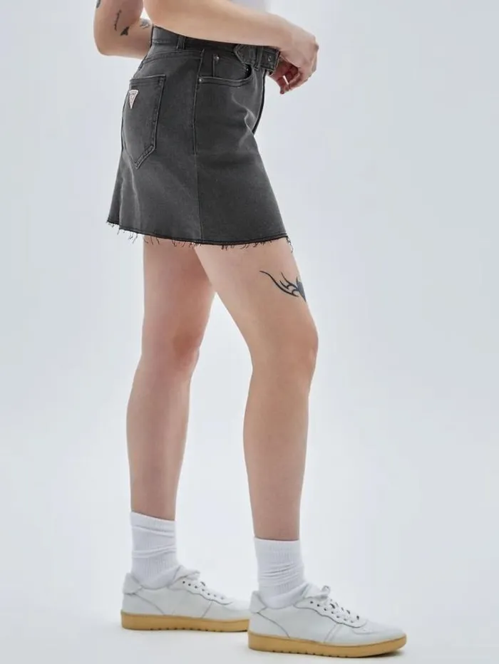 Women Belted Denim Skirt Grey Guess Skirts And Shorts