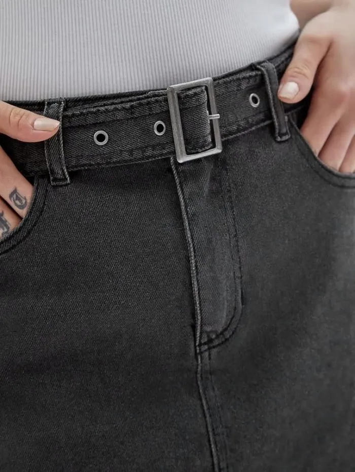 Women Belted Denim Skirt Grey Guess Skirts And Shorts