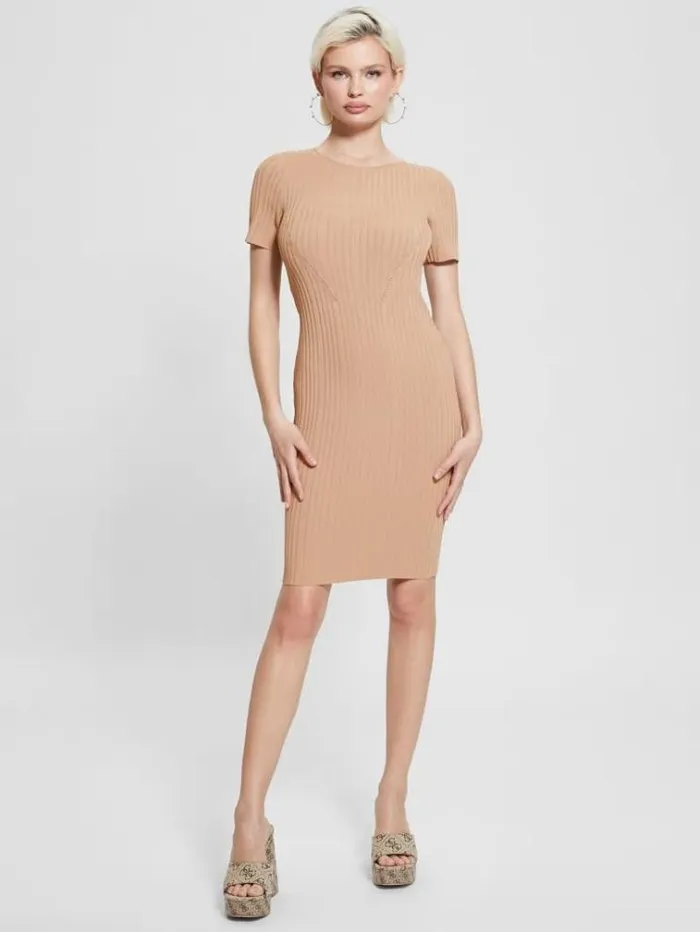 Women Bodycon Sweater Dress Light Brown Guess Dresses And Jumpsuits