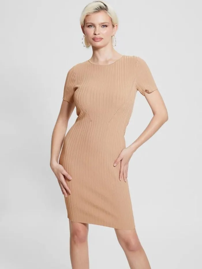 Women Bodycon Sweater Dress Light Brown Guess Dresses And Jumpsuits