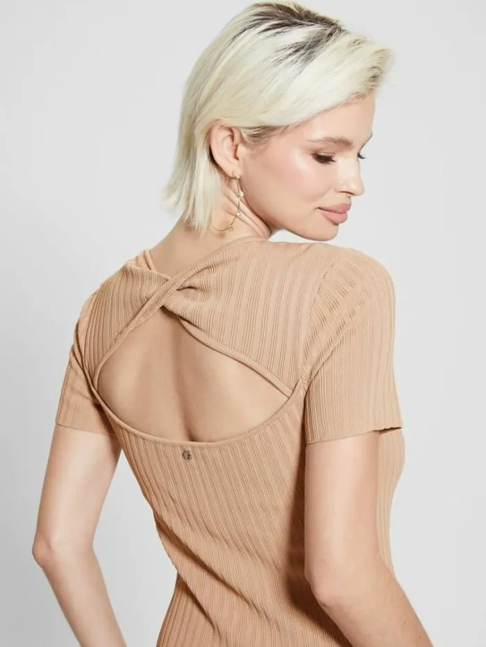 Women Bodycon Sweater Dress Light Brown Guess Dresses And Jumpsuits