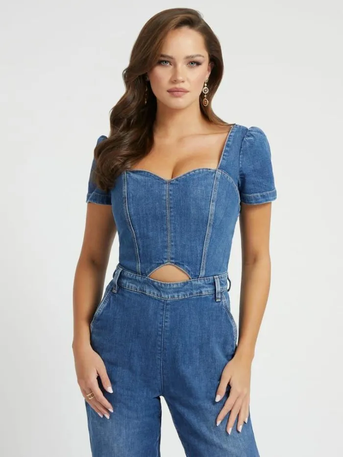 Women Bootcut Denim Jumpsuirt Blue Guess Dresses And Jumpsuits