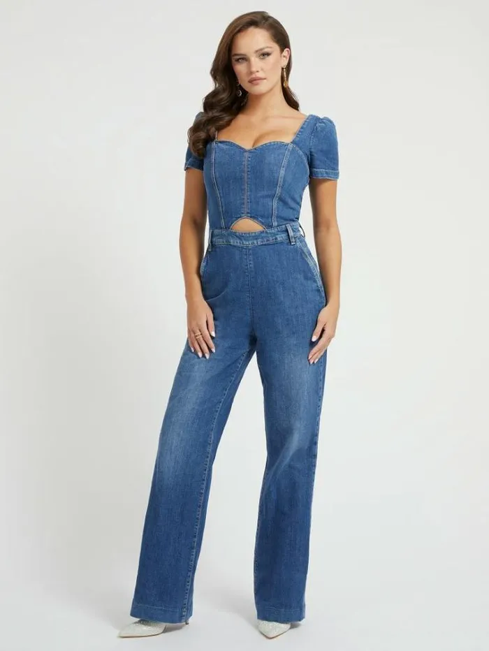 Women Bootcut Denim Jumpsuirt Blue Guess Dresses And Jumpsuits