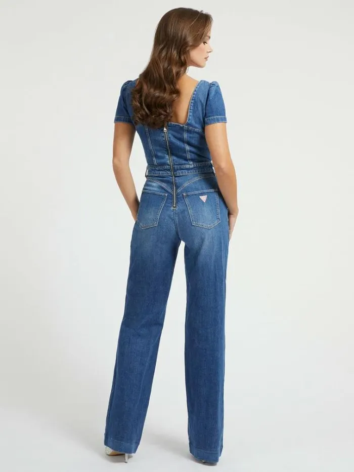 Women Bootcut Denim Jumpsuirt Blue Guess Dresses And Jumpsuits