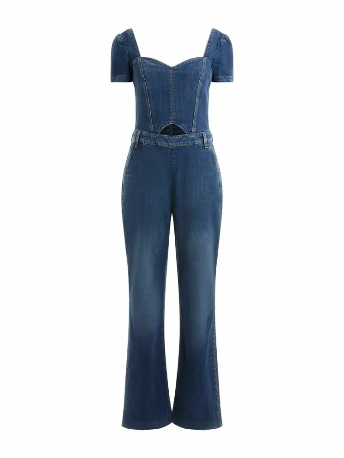 Women Bootcut Denim Jumpsuirt Blue Guess Dresses And Jumpsuits