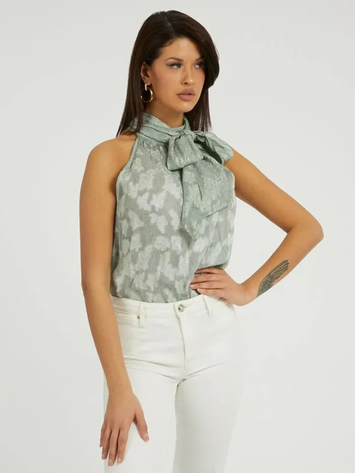 Women Bow Detail Top Light Green Guess Tops And Shirts