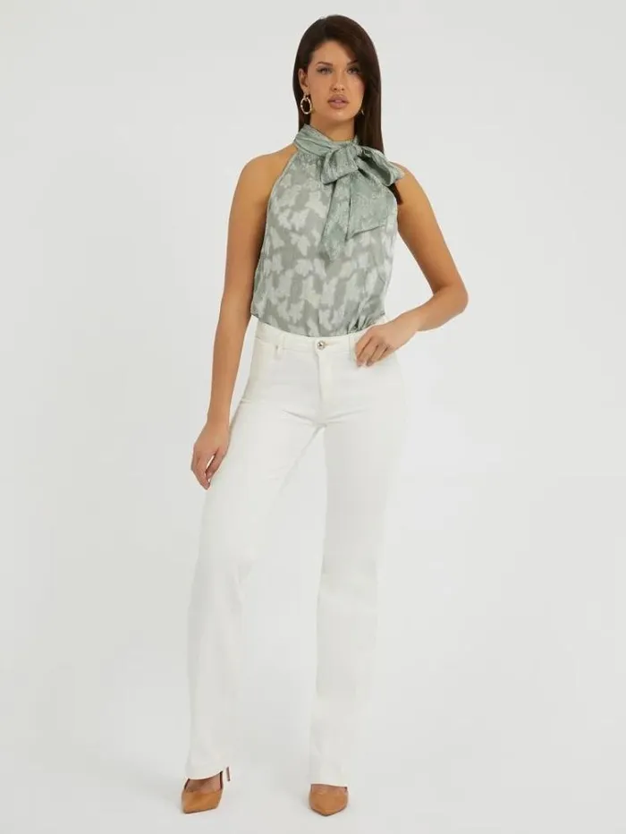 Women Bow Detail Top Light Green Guess Tops And Shirts