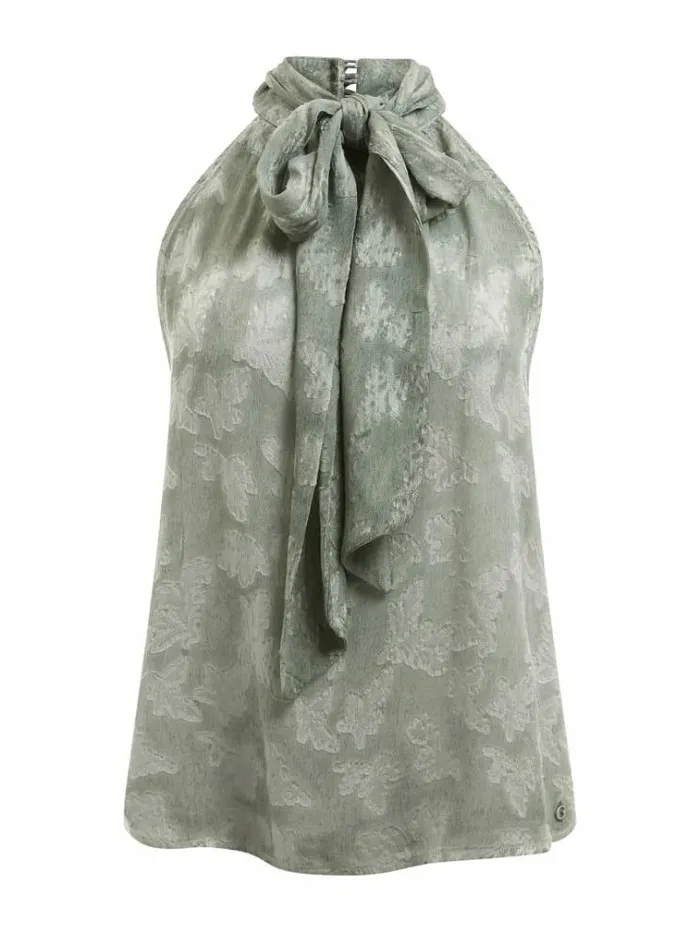 Women Bow Detail Top Light Green Guess Tops And Shirts
