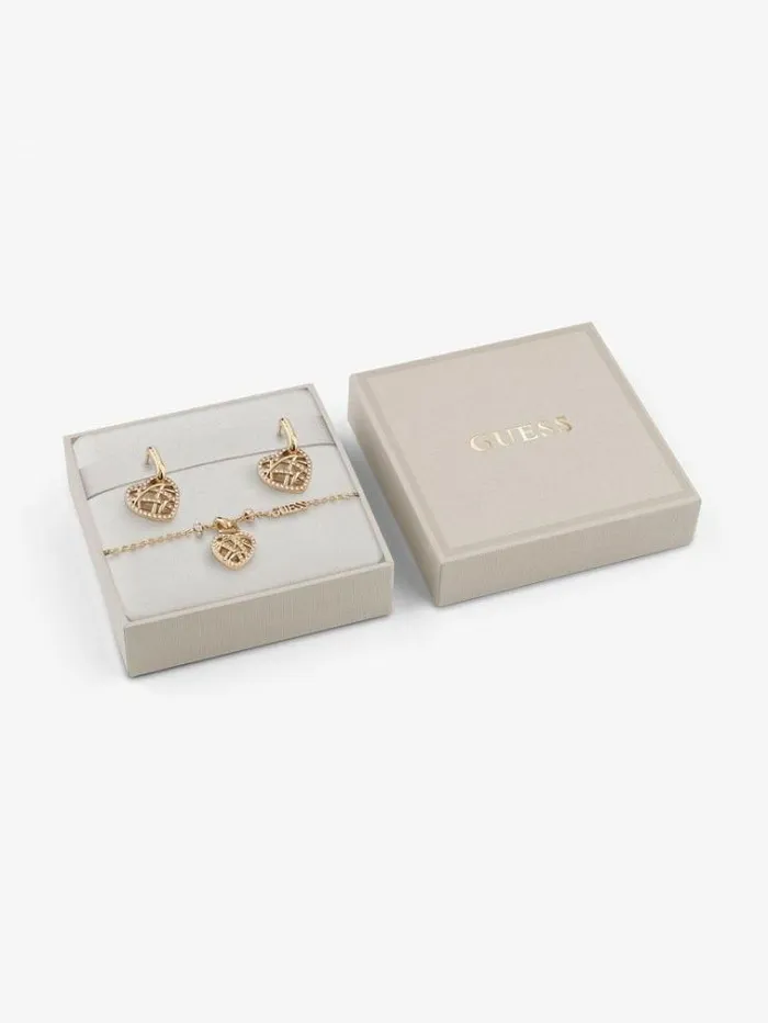 Women Bracelet And Earrings 034heart Cage034 Set Gold Guess Jewellery