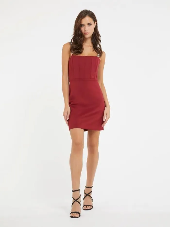 Women Bustier Construction Mini Dress Red Guess Dresses And Jumpsuits