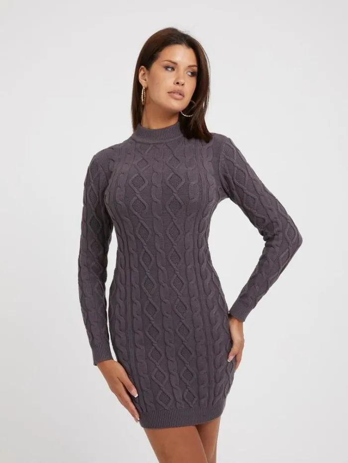 Women Cable Knit Mini Sweater Dress Grey Guess Dresses And Jumpsuits