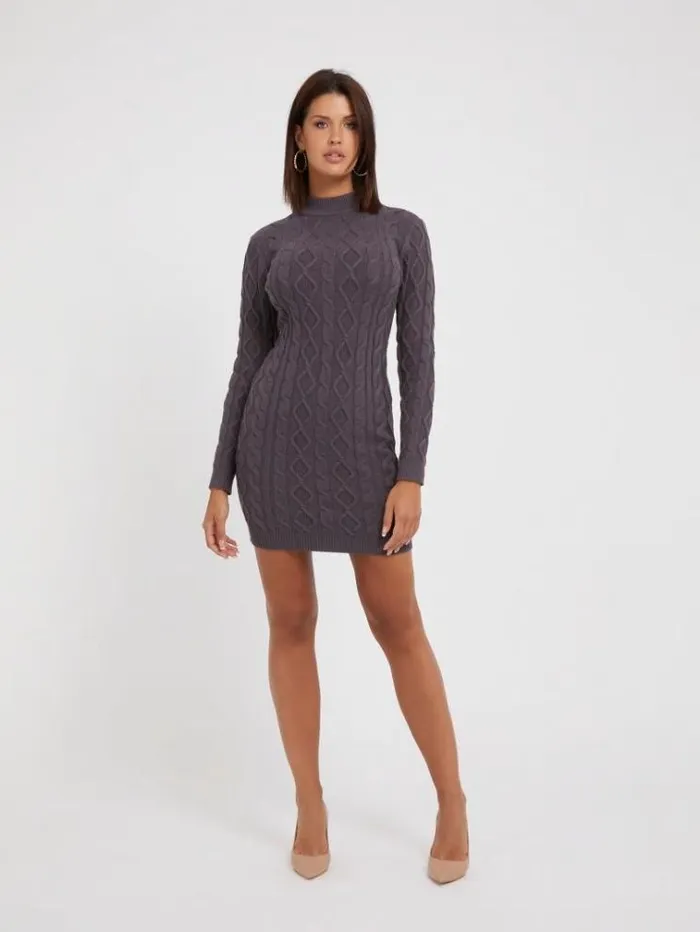 Women Cable Knit Mini Sweater Dress Grey Guess Dresses And Jumpsuits