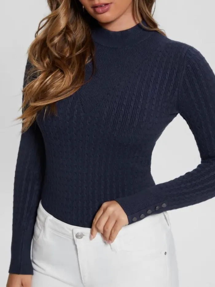 Women Cable Knit Sweater Blue Guess Knitwear And Sweatshirts