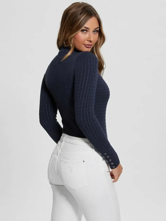 Women Cable Knit Sweater Blue Guess Knitwear And Sweatshirts