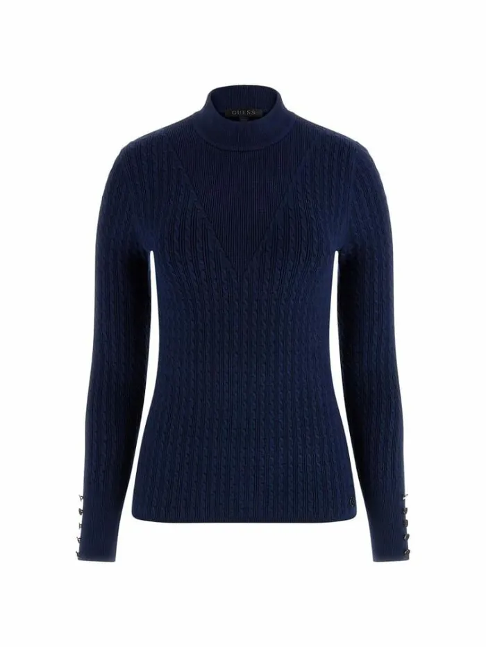 Women Cable Knit Sweater Blue Guess Knitwear And Sweatshirts